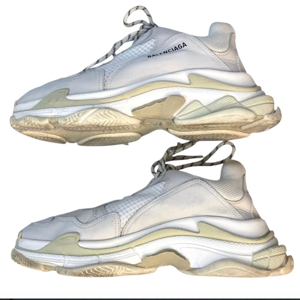 BALENCIAGA Triple S Sneakers Size 13 534217 Mesh Leather Designer White & Gray - Picture 6 of 15